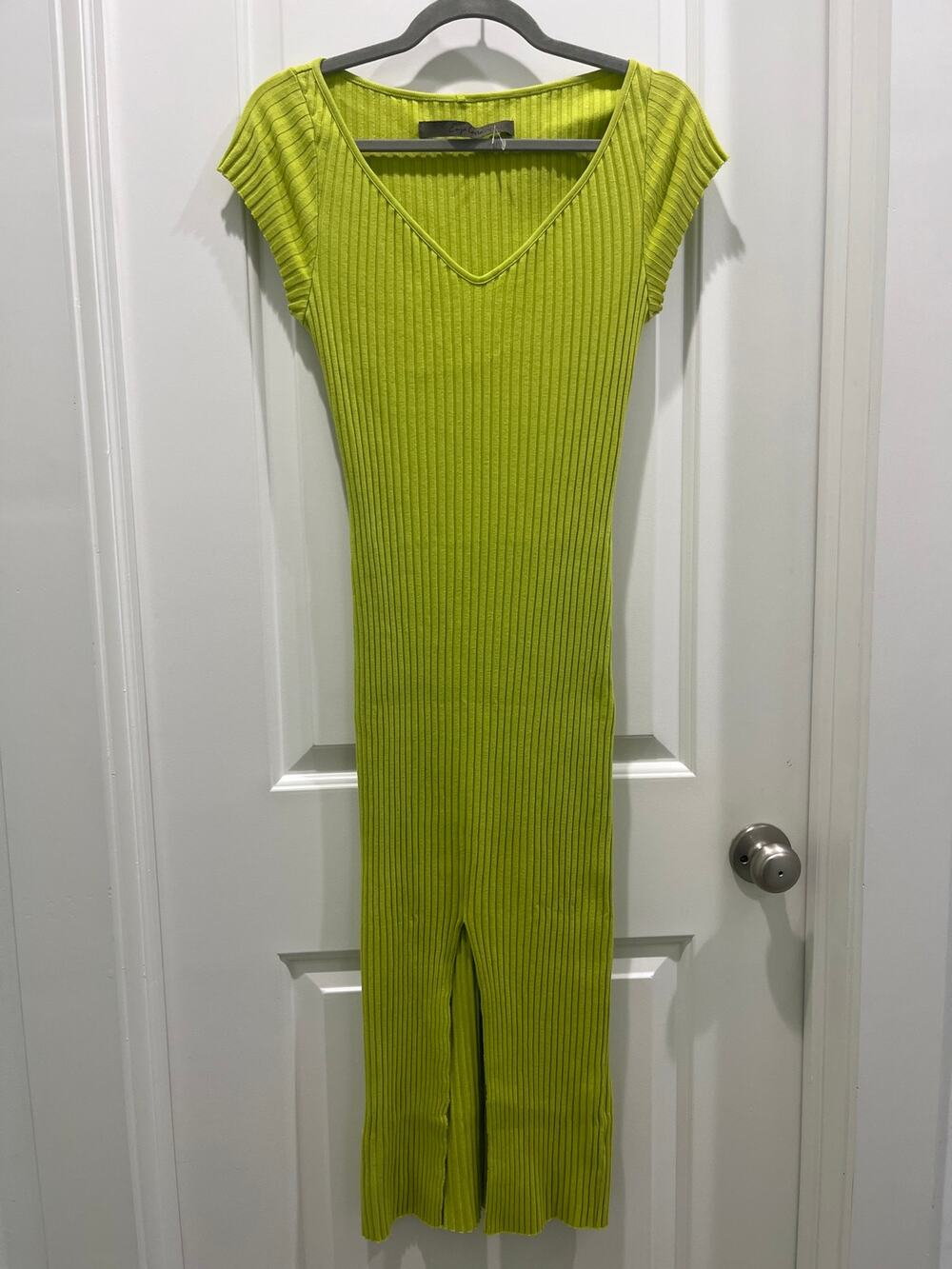 Enza Costa Ribbed Lime Green Short Sleeve Midi Dress Sz M